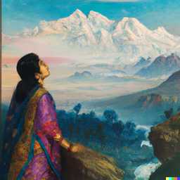 someone gazing at Mount Everest, painting from the 19th century generated by DALL·E 2